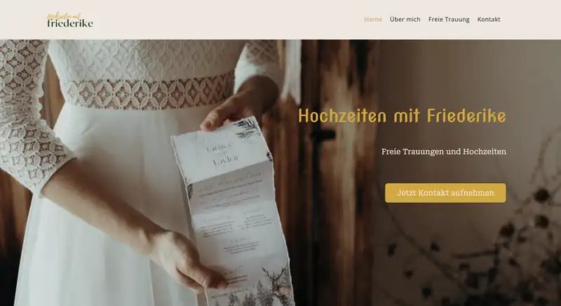 Startseite der Website Hochzeiten mit Friederike, gestaltet von Kathy Alume