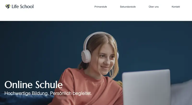 Startseite der Website Life School – Online Schule, gestaltet von Kathy Alume